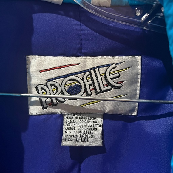 Vintage PROFILE Purple/Blue & Black Striped Retro Puffer Ski Snow Jacket - Picture 7 of 7